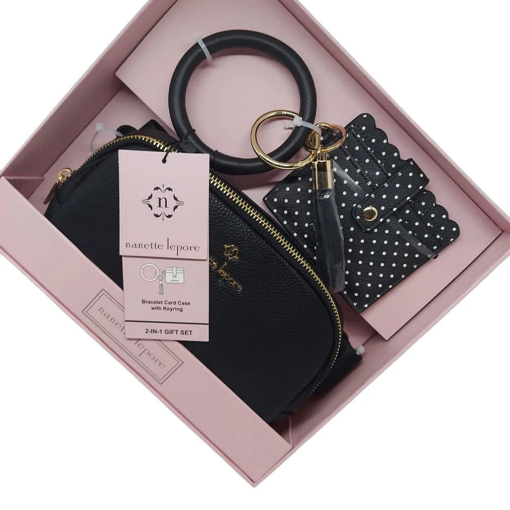 Nanette Lepore Black Belt Bag & Bracelet Card Case With Keyring Set NWT